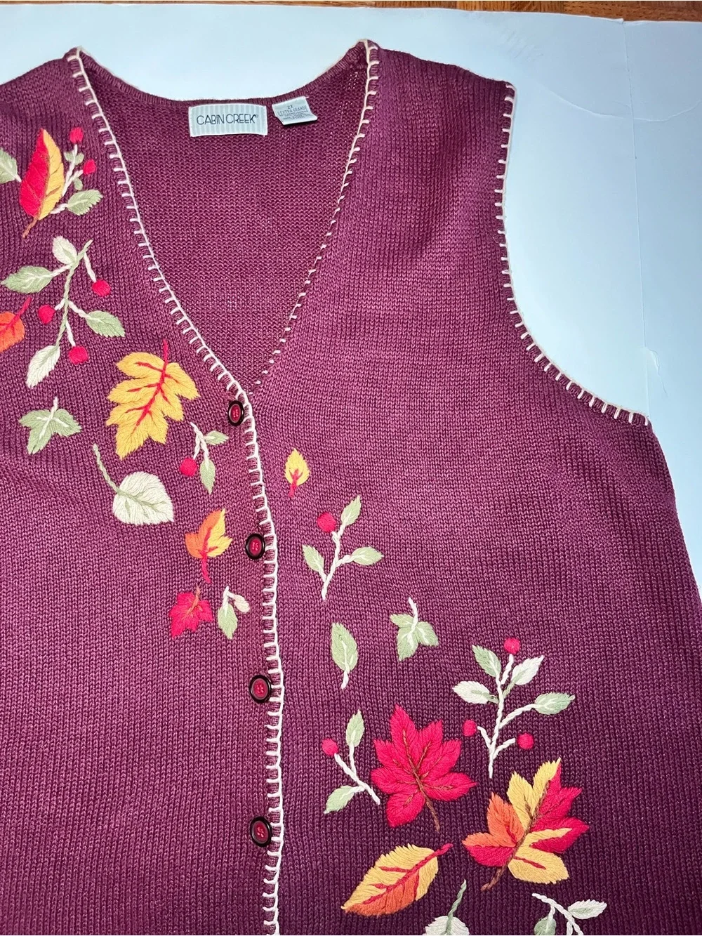Vintage Cabin Creek Autumn CottageCore Sweater Knit Vest~Embroidered~GrandmaCore - Picture 3 of 8